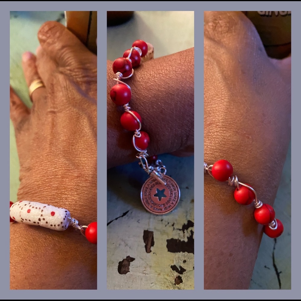 Red Howlite and Krobo Bracelet
